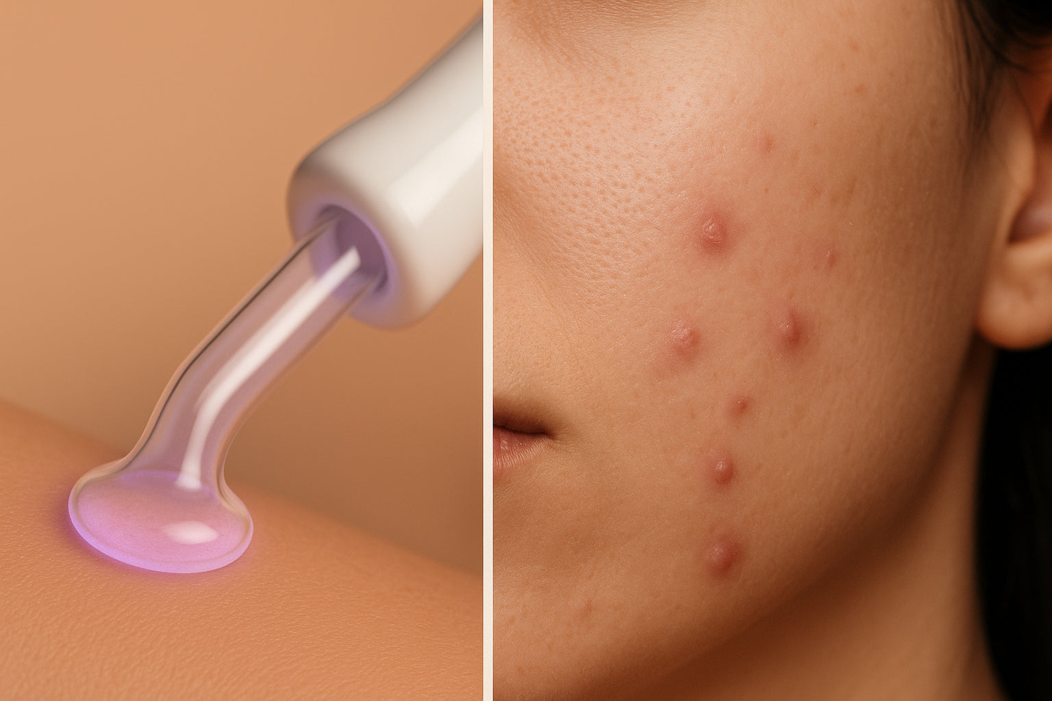 Auraana high-frequency light next to a blemish-prone skin area